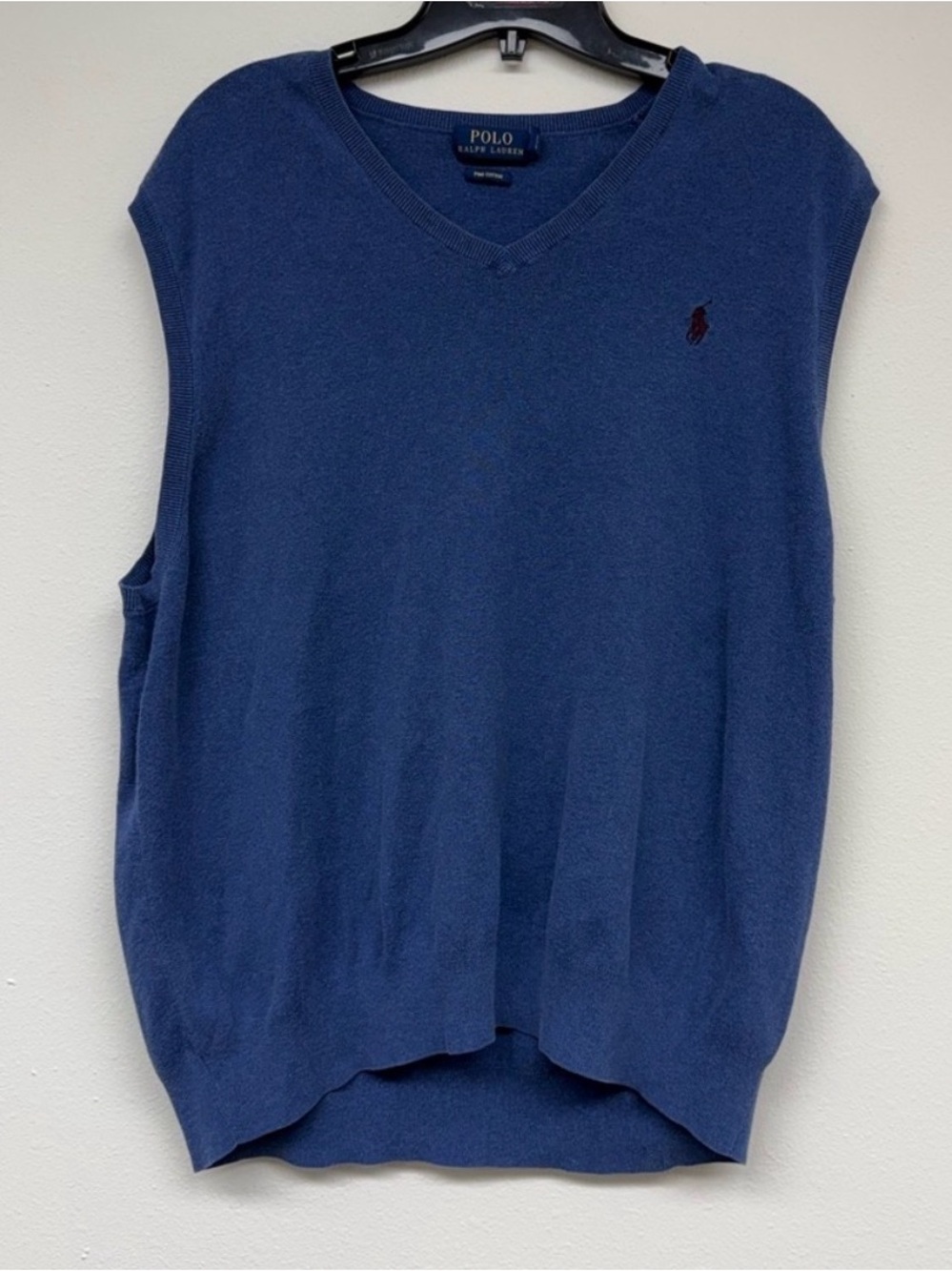 Polo by Ralph Lauren Men's Blue V-Neck Sweater Vest with Embroidered Pony